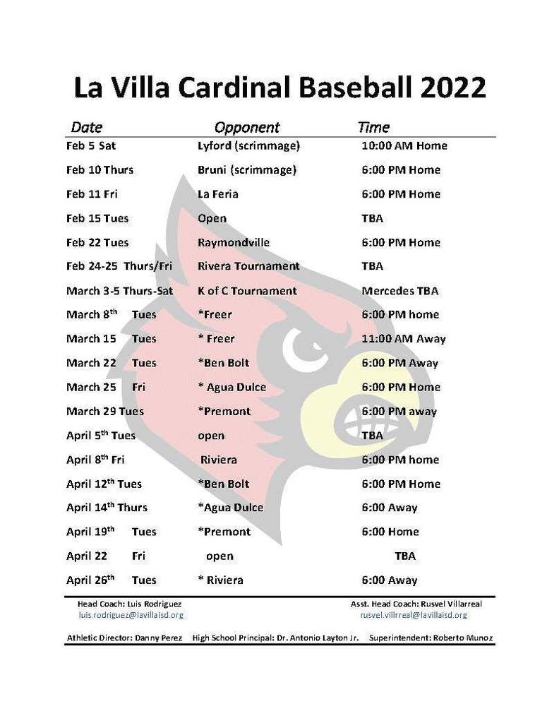 Baseball Schedule